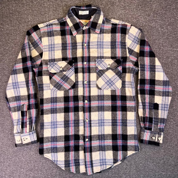Vintage Squaw Valley Flannel Shacket Mens S Wool Plaid Shirt Light Jacket Korean - Picture 1 of 16